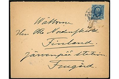 20 öre Oscar II på brev fra Stockholm d. 18.4.1901 til Otto Nordenskiöld, Järvenpää Station, Finland. 