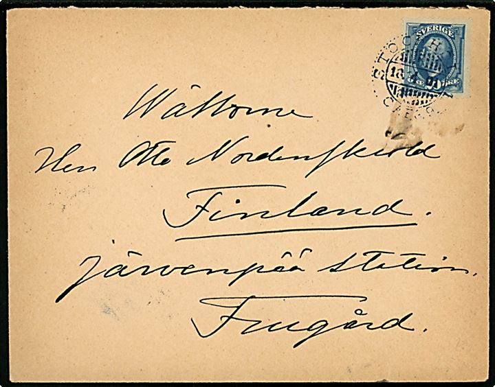 20 öre Oscar II på brev fra Stockholm d. 18.4.1901 til Otto Nordenskiöld, Järvenpää Station, Finland. 