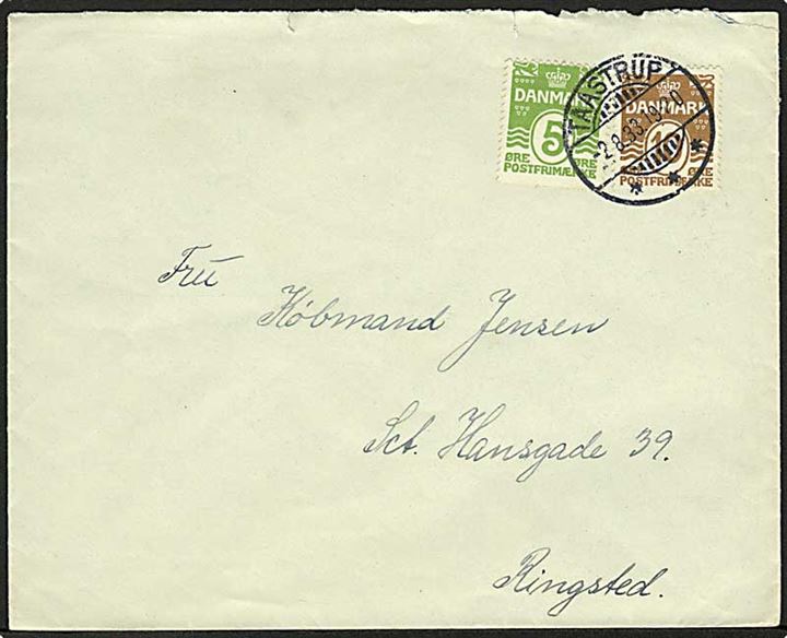 5 øre og 10 øre Bølgelinie på brev annulleret med brotype Ic stempel Taastrup d. 2.8.1933 til Ringsted.