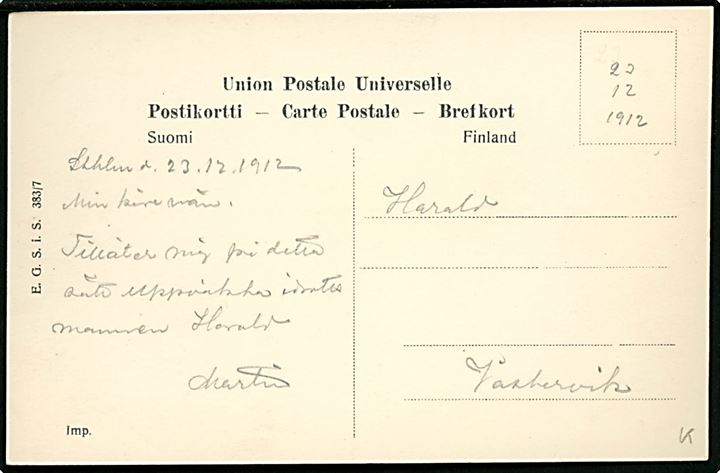 Finland, Nisser i Bybilledet med nisser på skøjter. Ernst G. Svanström no. 383/7.