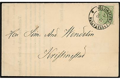 5 pen. Våben single på tryksag stemplet Helsingfors Poststation d. 11.12.1885 til Kristinestad.
