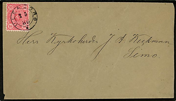 10 pen. Våben single på brev fra Uleåborg d. 2.5.1886 til Simo.