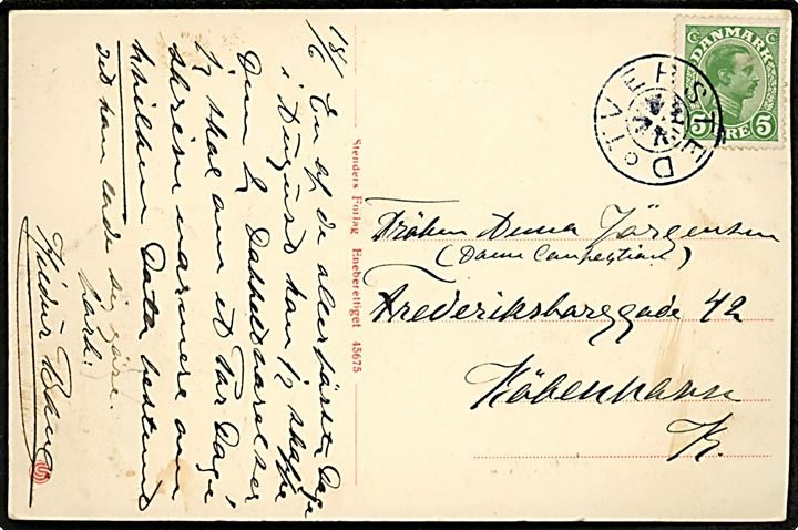 5 øre Chr. X på brevkort (Tannishus Badehotel) annulleret med stjernestempel TVERSTED til København.