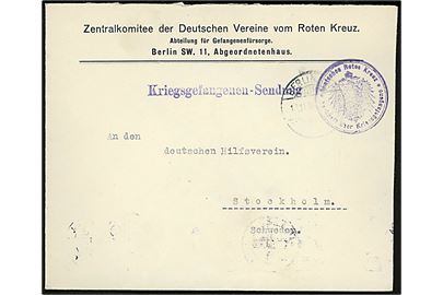 Ufrankeret fortrykt kuvert fra Zentralkomitee der Deutschen Vereine vom Roten Kreuz stemplet Berlin SW Abgeordnetenhaus d. 12.11.1916 til Deutschen Hilfsverein i Stockholm, Sverige.