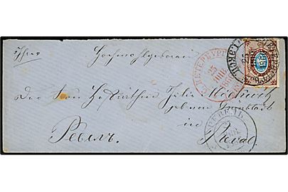 10 kop. Våben på brev fra St. Petersborg d. 25.1.1866 til Reval, Estland. Ank.stemplet d. 27.1.1866. 