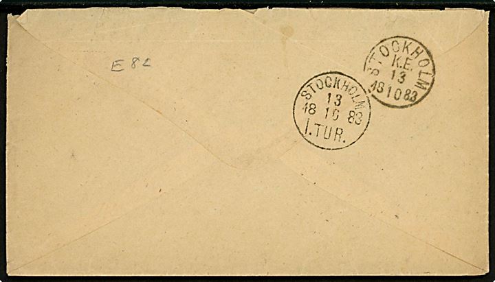 12½ c. Willem III single på brev annulleret med nr.stempel 44 og 'sGravenhage d. 10.10.1883 til Stockholm, Sverige.