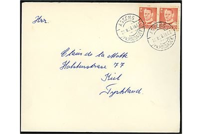 30 øre Fr. IX i parstykke på brev annulleret med pr.-stempel Assens pr. Mariager d. 22.8.1958 til Kiel, Tyskland.