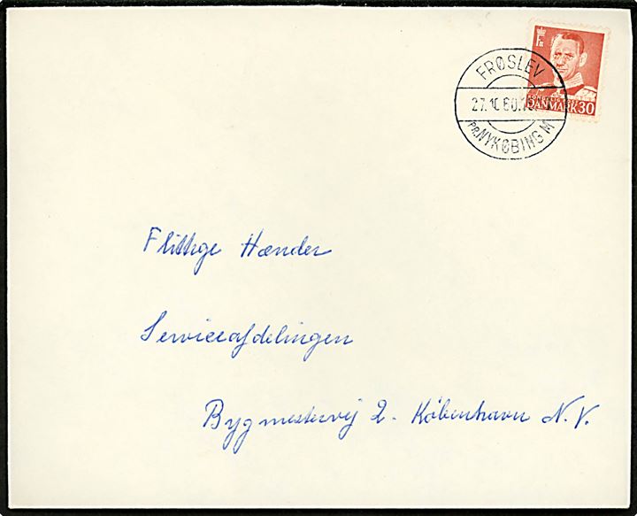 30 øre Fr. IX på brev annulleret med pr.stempel Frøstrup pr. Nykøbing M. d. 27.10.1960 til København.
