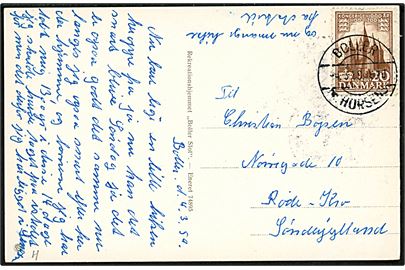 20 øre 1000 års udg. på brevkort annulleret med pr.-stempel Boller pr. Horsens d. 4.3.1959 til Røde Kro.
