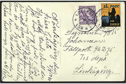10 öre Gustaf og På Post för Sverige mærkat på brevkort fra Norrköping d. 8.8.1940 til soldat ved Fältpost 46245 i Linköping.