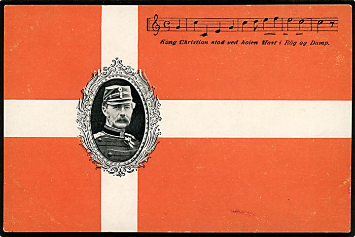 Flagkort med Kong Chr. IX. og de første noder til Kongesangen. U/no. 