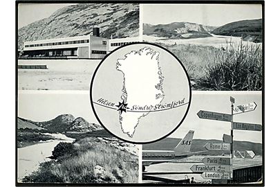 Sdr. Strømfjord, Hilsen fra med lufthavn og SAS-maskine. Wisler u/no. Frankeret med 40 øre Fr. IX stemplet Sdr. Strømfjord d. 8.3.1967 til Bredsten.