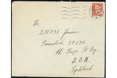 30 øre Fr. IX på brev fra 4. feltartilleris skole i Varde d. 22.7.1955 til soldat ved St. Komp. 1/8 Reg. Danske Kommando i Tyskland. Adresseret med forkortelse D.D.K. Tyskland som blev frarådet, da det kunne bevirke fejldirigering til Østtyskland.