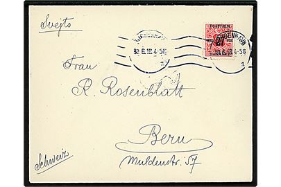 27/7 øre Provisorium på overfrankeret brev fra Kjøbenhavn d. 30.6.1918 til Bern, Schweiz.