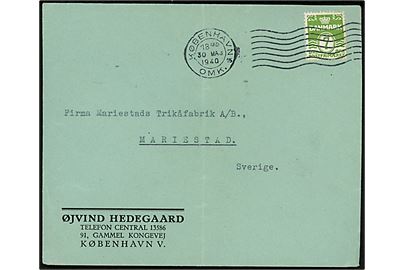7 øre Bølgelinie på tryksag fra København d. 30.5.1940 til Mariestad, Sverige. På bagsiden passér stempel fra den tyske censur i Hamburg.