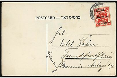 8 mills EEF Palestine provisorium på brevkort fra Tel Aviv d. 30.11.1925 til Frankfurt, Tyskland.
