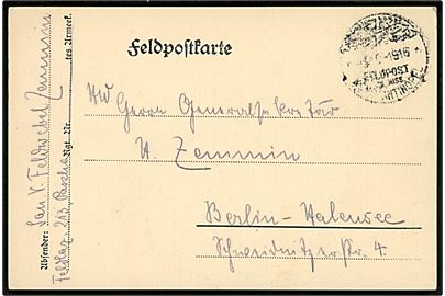 Ufrankeret tysk feltpostkort fra soldat ved Feldlaz. no. 213 Pasha med 2-sproget feltpoststempel Feldpost Mil.Mis. Constantinopel 1916 til Berlin, Tyskland.