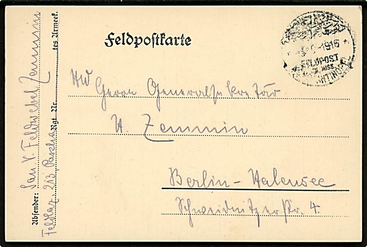 Ufrankeret tysk feltpostkort fra soldat ved Feldlaz. no. 213 Pasha med 2-sproget feltpoststempel Feldpost Mil.Mis. Constantinopel 1916 til Berlin, Tyskland.