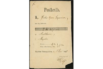 Postbeviis fra Skjelskør Postexpedition d. 5.6.1869 for indlevering af 7 Rd. 48 sk. fra Ørslev Bjerre Sogneraad til Amtsstuen i Slagelse.
