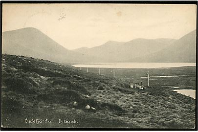 Island, Ólafsgjördur. No. 24849. Frankeret med 5 aur To Konger og sendt fra Akureyri i Juni 19151 til København, Danmark.