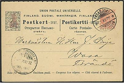 10 pen. svardel af dobbelt helsagsbrevkort fra Padasjoki d. 21.12.1900 til Wasa.