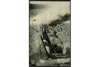 1. Verdenskrig. Amerikanske tropper under gasangreb. The Chicago Daily News War Postals.
