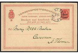 1 cent 1902/3 cents provisorisk spørgedel af dobbelt helsagsbrevkort sendt lokalt i St. Thomas d. 16.6.1902 til gendarm no. 22 Nielsen på Kasernen i St. Thomas.