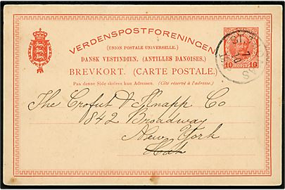 10 bits Fr. VIII helsagsbrevkort fra St. Thomas d. 7.10.1912 til New York, USA.