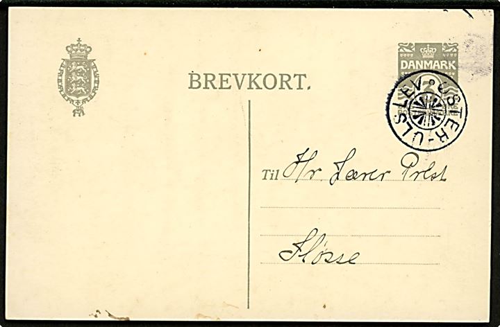 3 øre lokalt helsagsbrevkort dateret d. 30.6.1915 og annulleret med stjernestempel ØSTER-ULSLEV til Sløsse.
