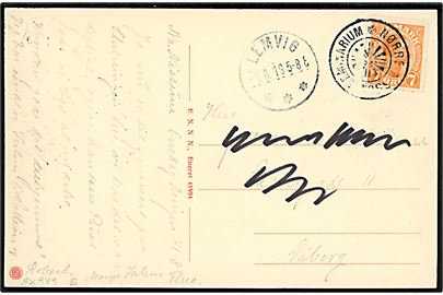 7 øre Chr. X på brevkort (Nørre Nissum, højskole, Seminarium og gadeparti) annulleret med Nørre Nissum Seminarium og sidestemplet Lemvig d. 6.8.1919 til Viborg.