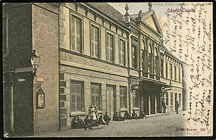 5 øre Chr. IX på brevkort (Odense Theater. Stenders no. 288) annulleret med stjernestempel AGEDRUP og sidestemplet bureau Odense - Dalby T.7 d. 27.4.1906 til Vanløse.