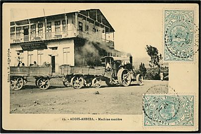 Addis Ababa. Traktor med vogne. A.M. no. 19.