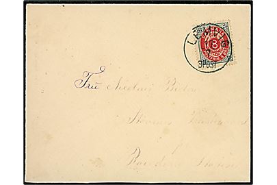 8 øre Tofarvet på brev annulleret med lapidar Lemvig d. 17.7.189x til Randers.