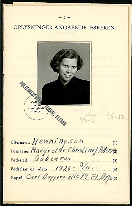 Internationalt Førerbevis med fotografi udstedt i Odense d. 9.5.1951.