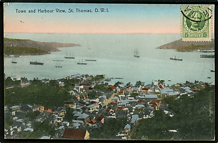 D.V.I., St. Thomas. Town and Harbour View. Lightbourns Serie u/no. 