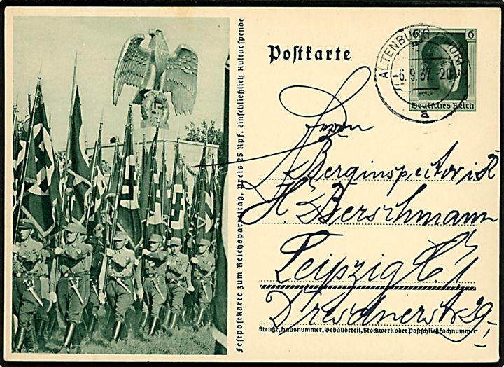 Reichsparteitag 1937 illustreret helsagsbrevkort med parade.