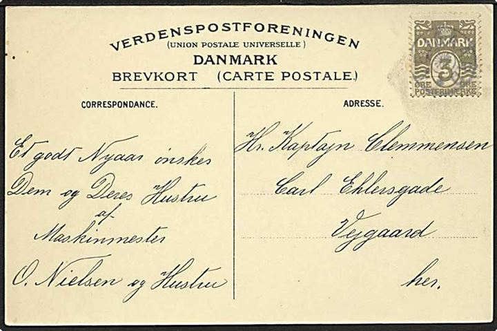 3 øre Bølgelinie på lokalt brevkort annulleret med stjernestempel VEJGAARD.