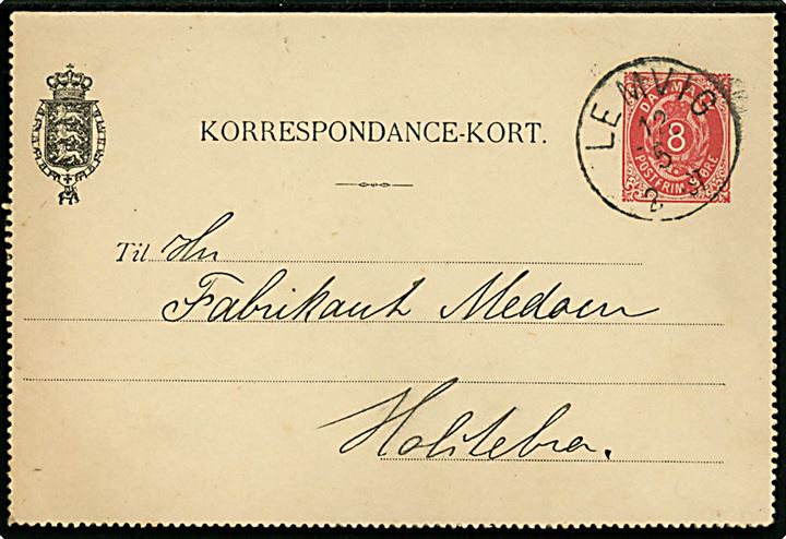8 øre helsags korrespondancekort annulleret med lapidar Lemvig d. 12.5.1890 til Holstebro.