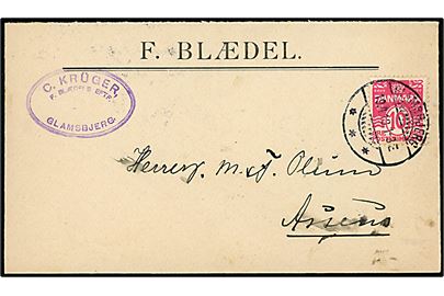 10 øre Bølgelinie på illustreret firmakuvert fra Glamsbjerg d. 19.4.1913 til Assens.