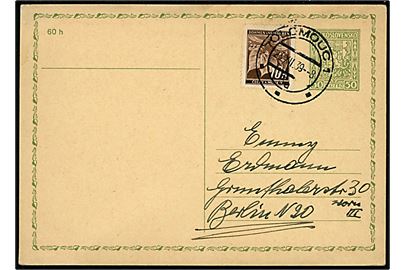 Tjekkisk 50 h. helsagsbrevkort opfrankeret med 10 h. Böhmen-Mähren udg. stemplet Olomouc d. 23.12.1939 til Berlin, Tyskland.