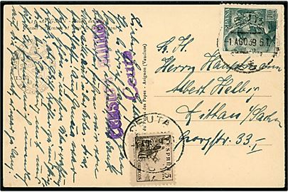 5 cts. Rytter og 40 cts. Franco på brevkort fra den spanske enklave Ceuta i Nordafrika d. 1.8.1939 til Zittau, Tyskland. Lokal spansk censur fra Ceuta.