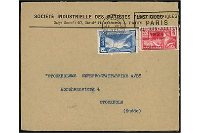 25 c. og 50 c. Olympiade udg. på brev annulleret med fransk Olympiade TMS i Paris d. 11.7.1924 til Stockholm, Sverige.