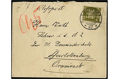 40 pfg. Adler single på frankeret lokalt rørpostbrev fra Berlin N.W. 87 d. 10.9.1926 til Berlin-Charlottenburg 5.