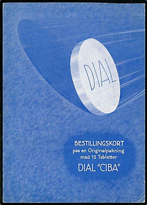 10 øre Bølgelinie på reklame-tryksagskort (Dial Ciba tabeletter) annulleret med posthusfranko stempel uden valør i Randers d. 23.12.1933 til København. Stempel benyttet som reservestempel i juleperioden.