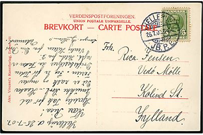 5 øre Fr. VIII på brevkort annulleret brotype Hellerup JB.P.E. d. 25.7.1907 til Kolind St.