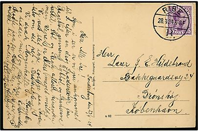 15 øre Chr. X på brevkort annulleret med brotype Vb Ribe B. d. 28.4.1924 til København.