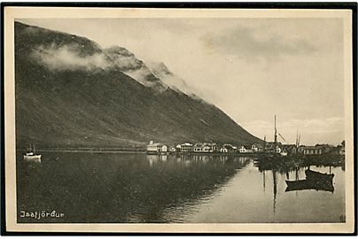 Isafjordur, havn og fjeld. Stenders no. 27110.