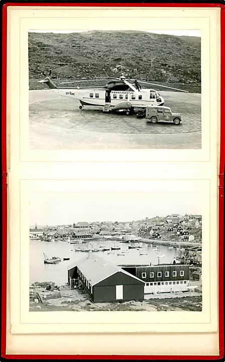 Grønland. Fotomappe med 8 billeder - bl.a. Grønlandsfly helikopter OY-HAE Uppik som forulykkede ved Godthåb i 1967. 