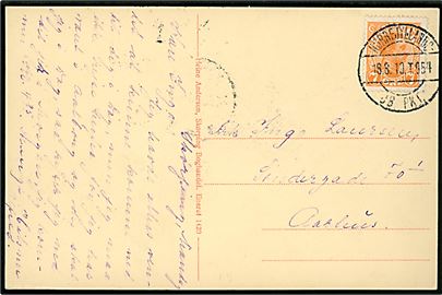 7 øre Chr. X på brevkort fra Skørping annulleret med reserve-bureaustempel Nørrejyllands - JB.PKT. T.954 d. 18.8.1919 til Aarhus. Reservestemplet (R4) blev benyttet på strækningen Fredericia-Aalborg-Frederikshavn.