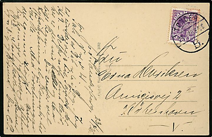15 øre Chr. X på brevkort annulleret med vanskeligt brotype Vb Tønder B. d. 23.4.1925 til København.